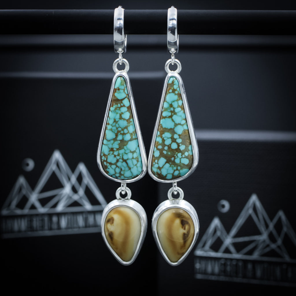 Turquoise and Elk Ivory Earrings • ONE OF A KIND • 1 Pair Available