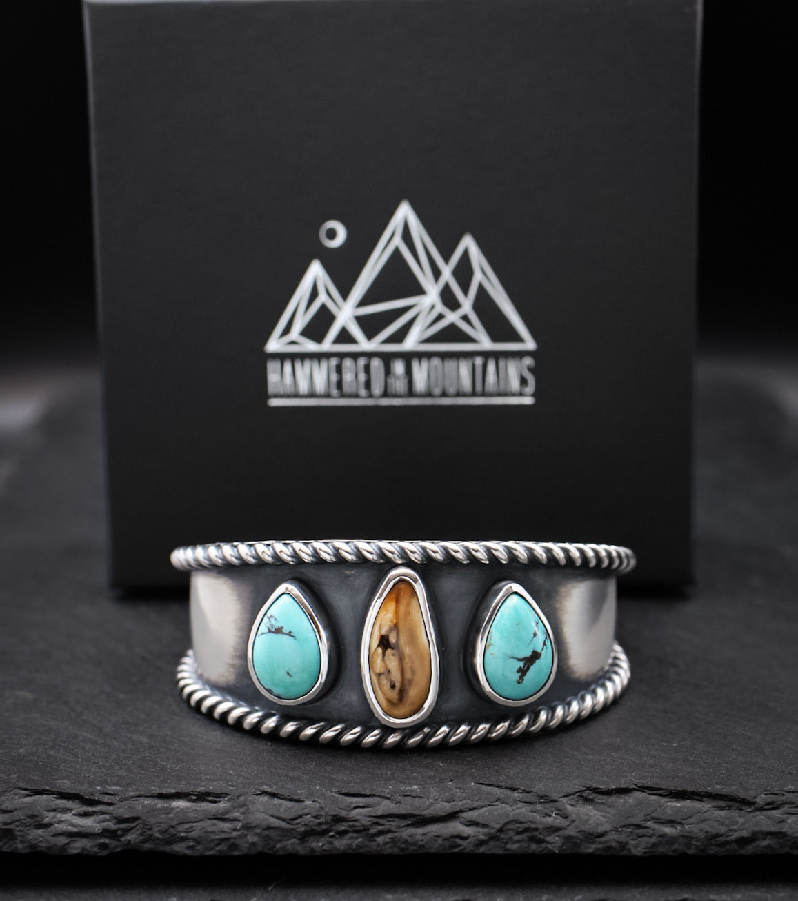 Elk Ivory and Turquoise Cuff – Hammered In The Mountains