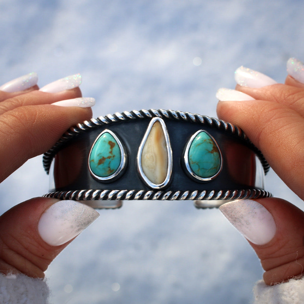 Elk Ivory and Turquoise Cuff