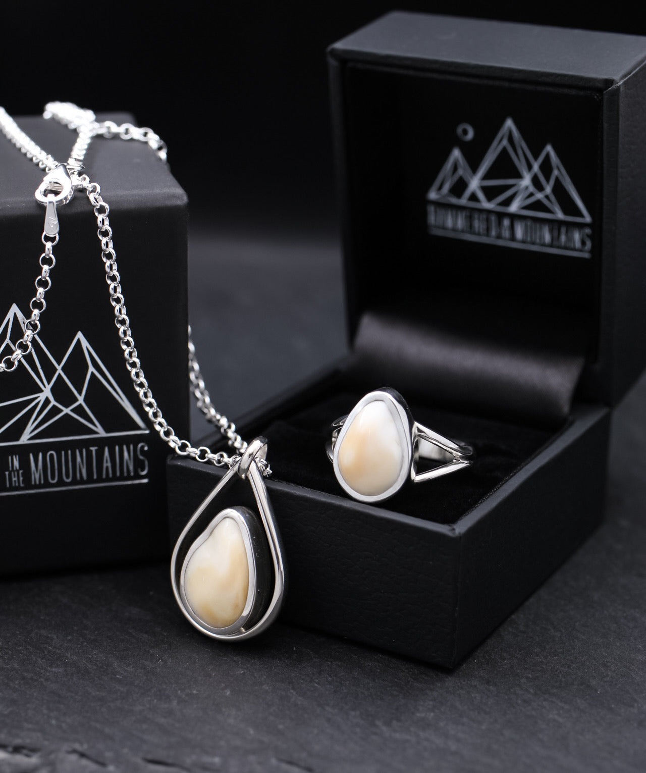 Elk Ivory • Necklace AND Ring Set – Hammered In The Mountains