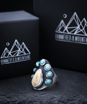 Elk Ivory and Turquoise Saddle Ring