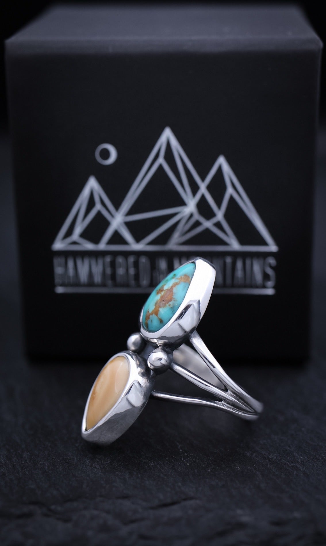 Elk Ivory and Turquoise Ring • Triple Shank Band