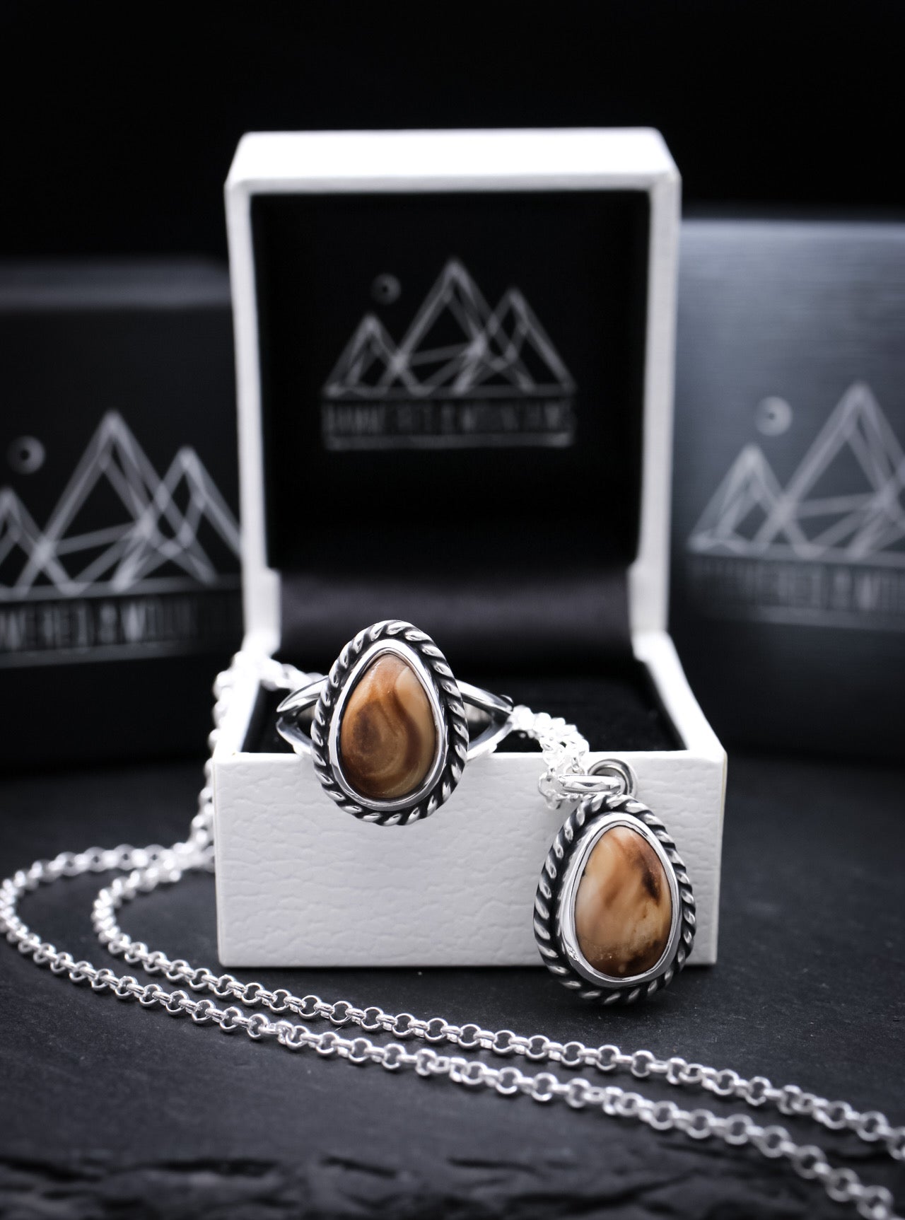 Elk Ivory • Necklace AND Ring Set • Rope Border