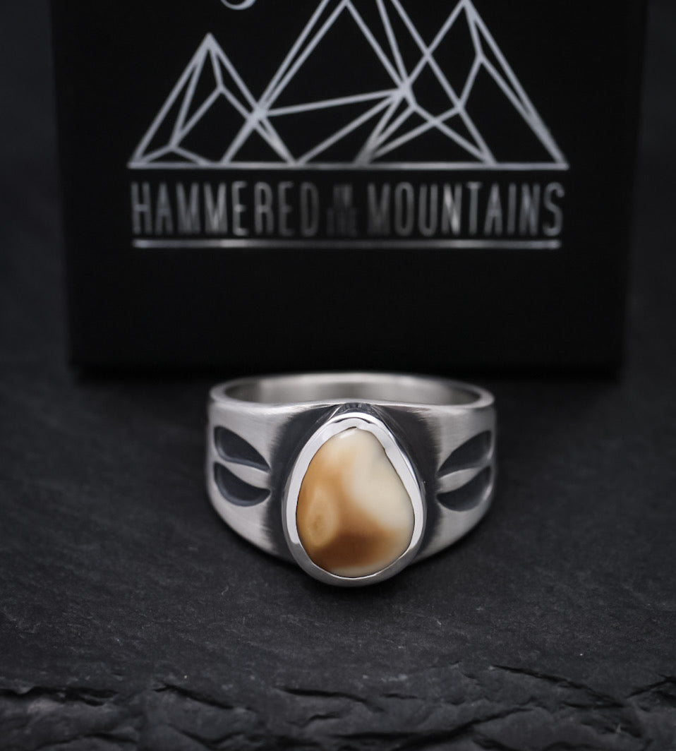 Men’s Elk Ivory Ring • Elk Track Ring – Hammered In The Mountains