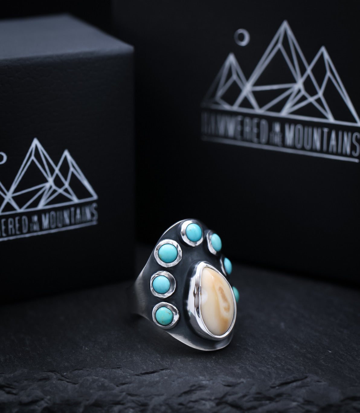 Elk Ivory and Turquoise Saddle Ring