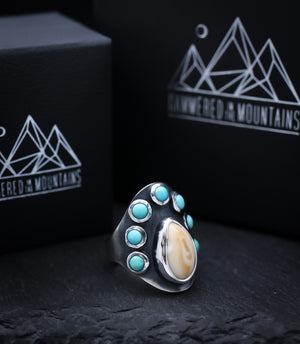 Elk Ivory and Turquoise Saddle Ring