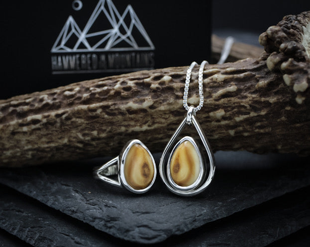 Elk Ivory • Necklace AND Ring Set – Hammered In The Mountains