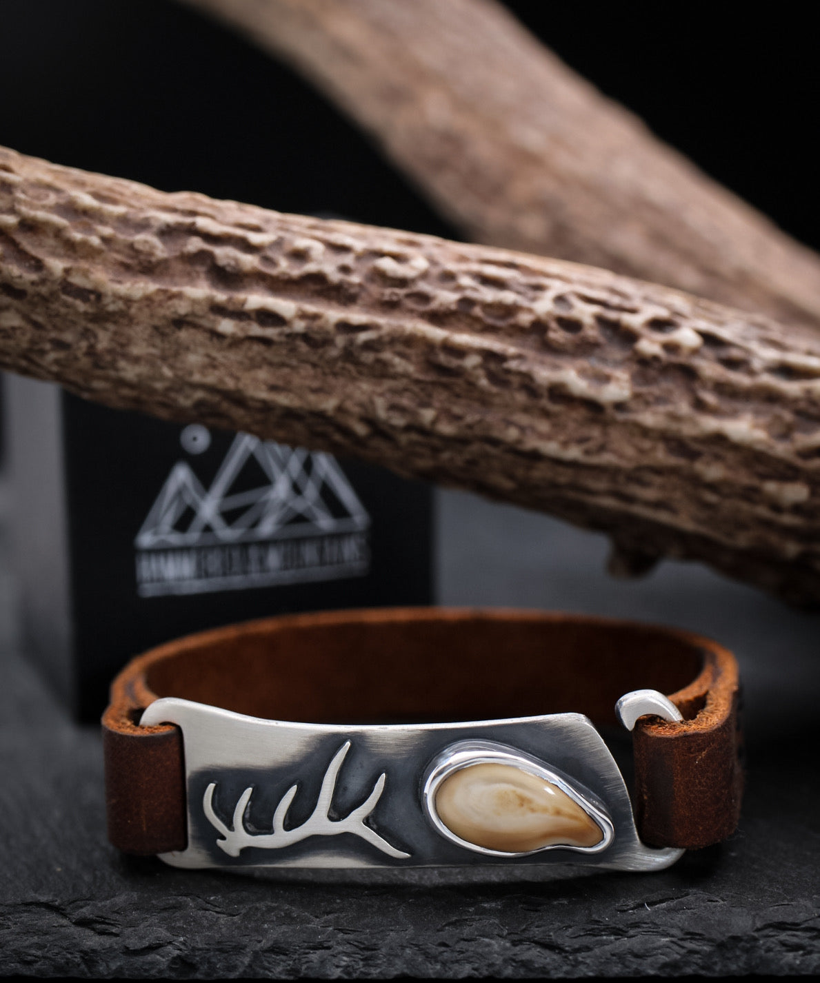 Men’s Elk Ivory and Leather Bracelet • Antler
