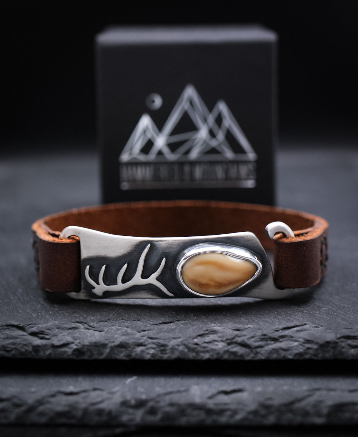 Men’s Elk Ivory and Leather Bracelet • Antler