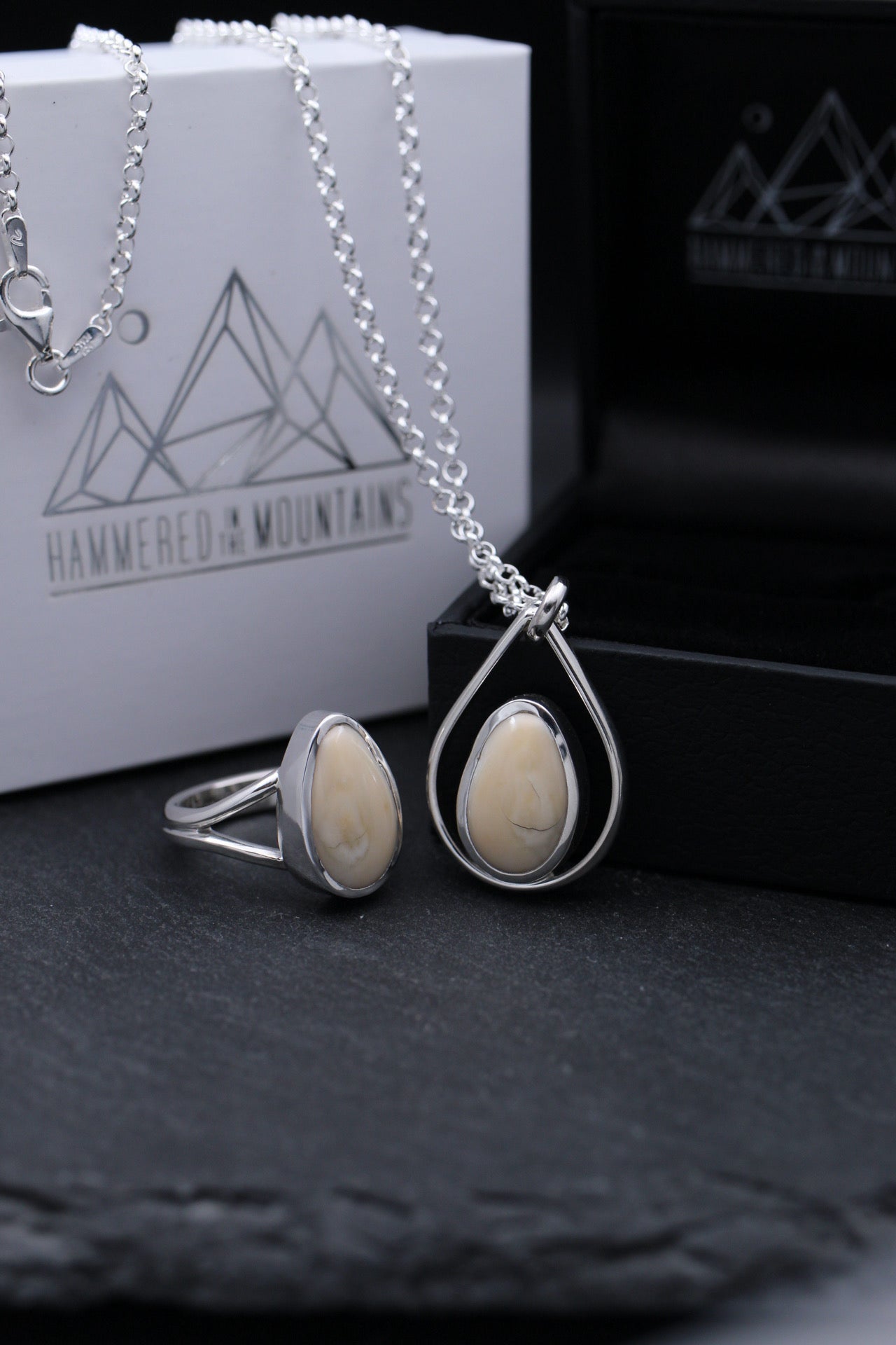 Elk Ivory • Necklace AND Ring Set – Hammered In The Mountains