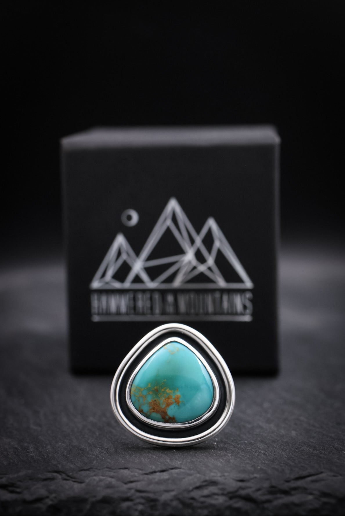 Shadowbox Ring+Split Shank• Royston Turquoise • Size 6.75 • Sterling Silver