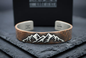 Men's Mountain Cuff • Sterling Silver + Copper • SIZE MEDIUM • (Sterling Silver lined on inside)