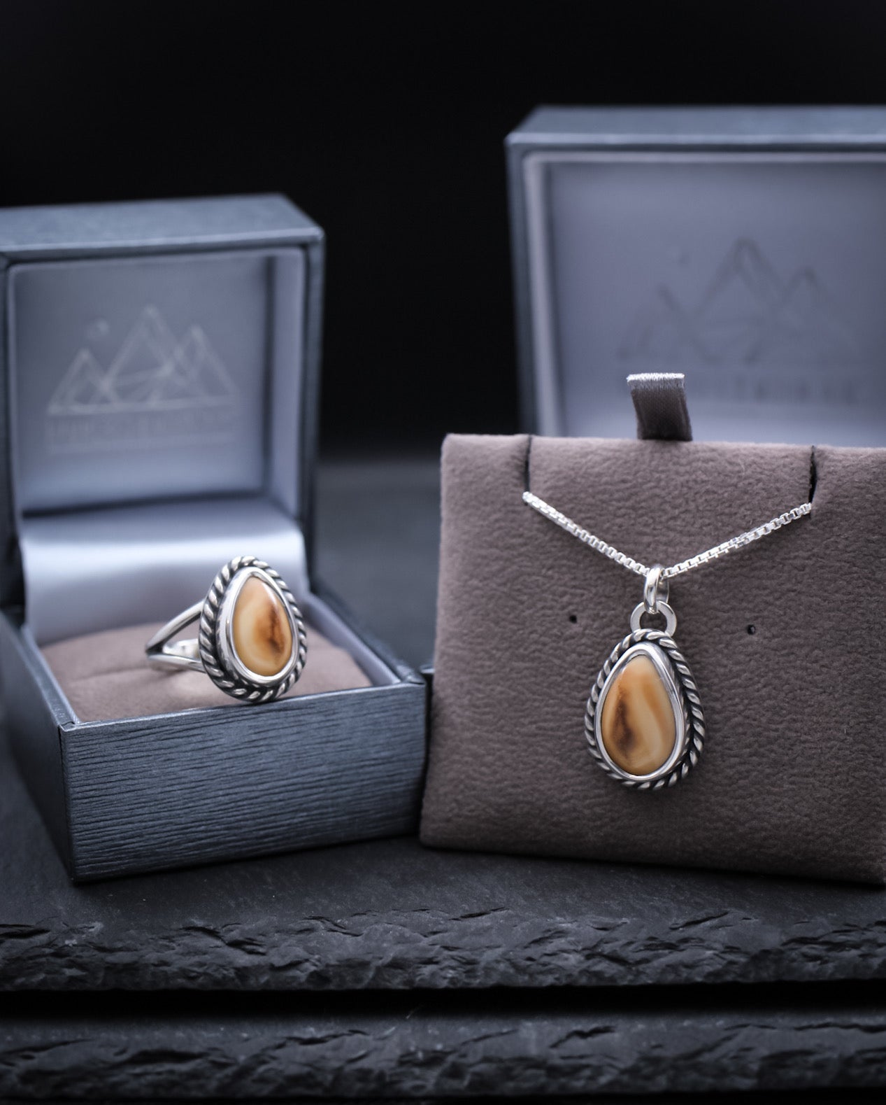 Elk Ivory • Necklace AND Ring Set • Rope Border