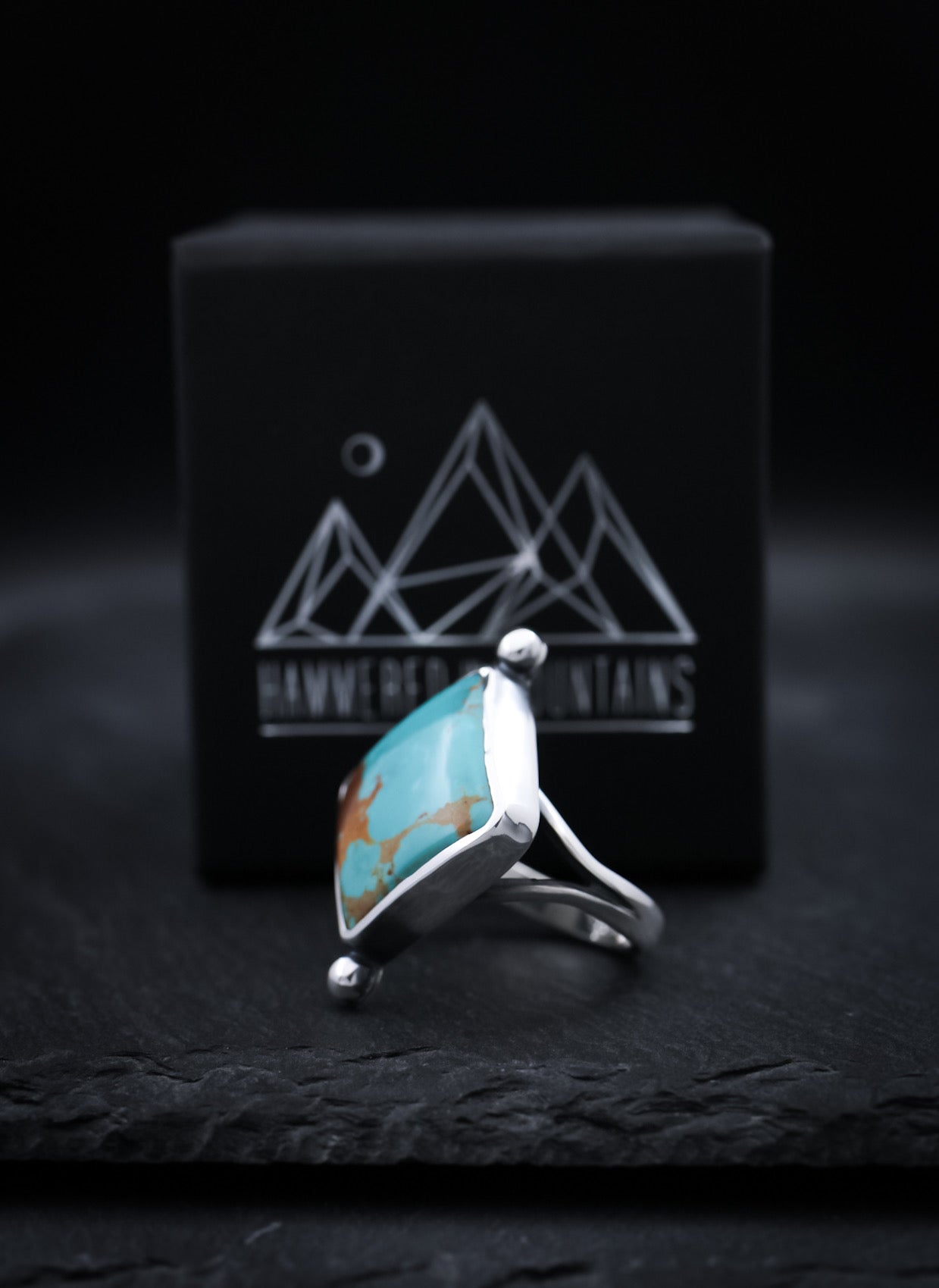 Royston Turquoise Ring • Split Shank Band• Size 8 • Sterling Silver