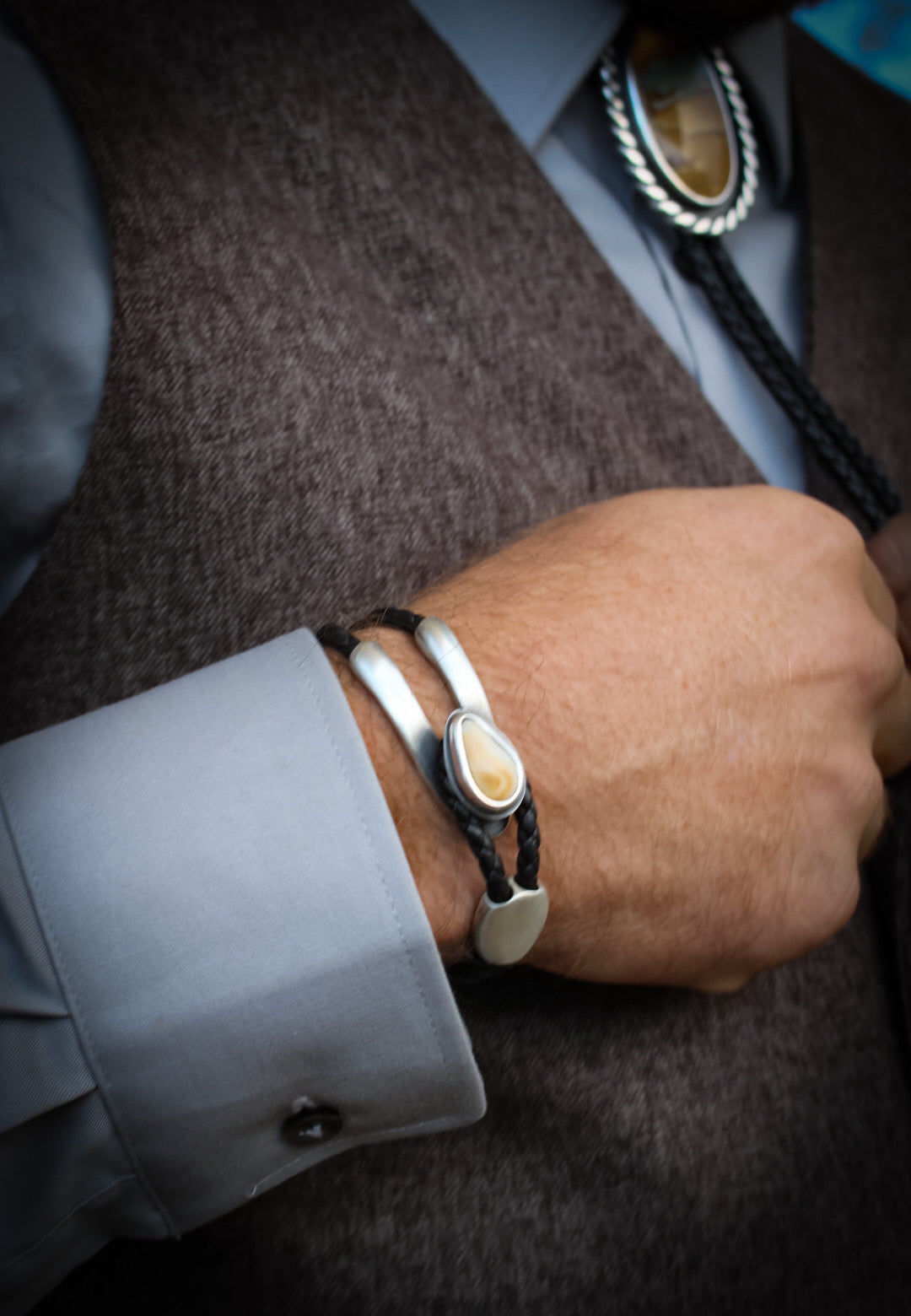 Elk Ivory • Silver + Leather Bracelet