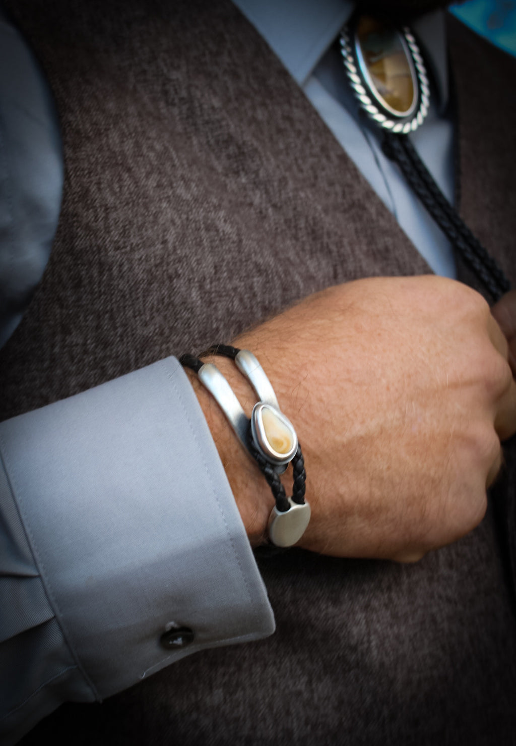 Elk Ivory • Silver + Leather Bracelet