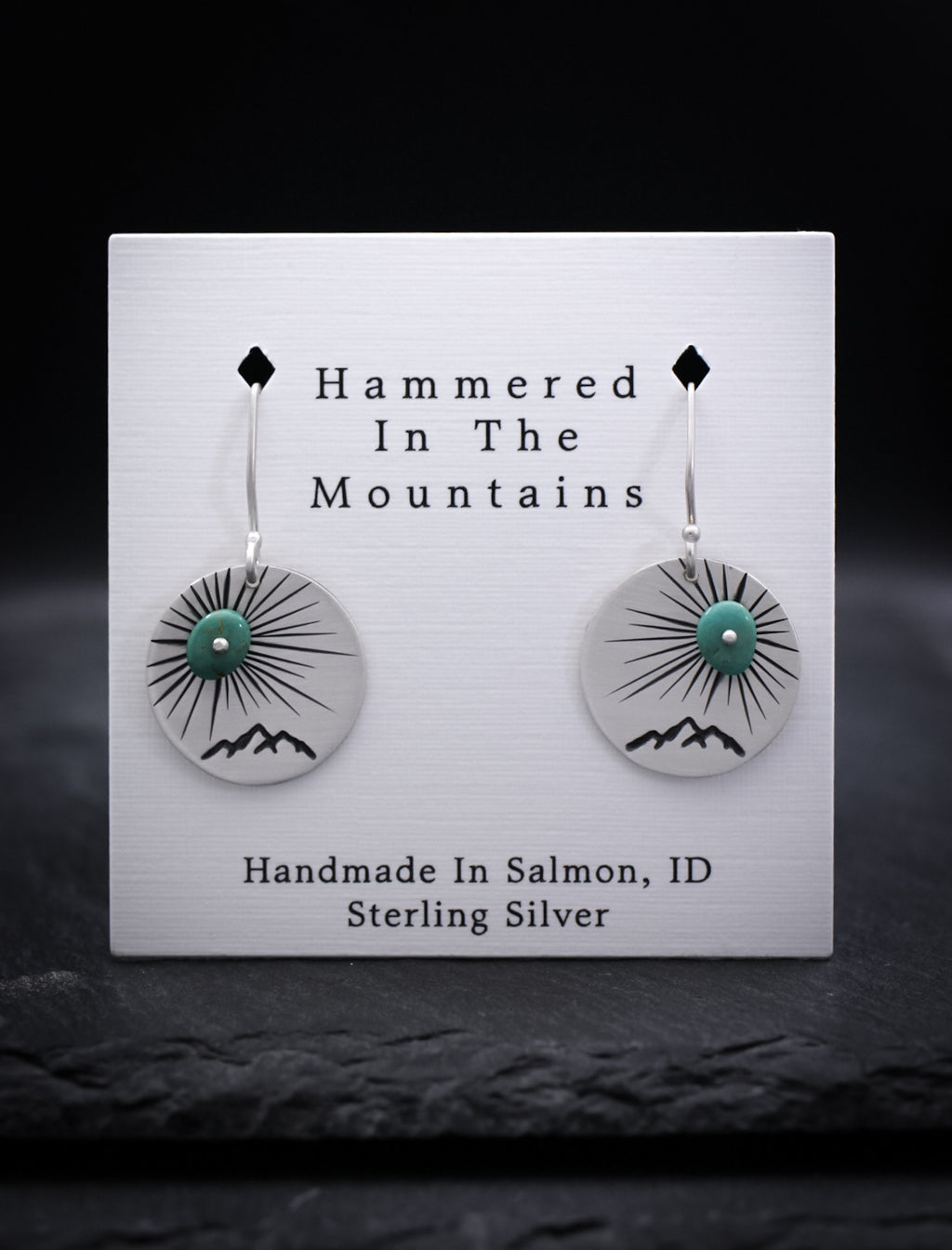 Mountain Earrings • Hand Stamped w/ Turquoise Accent • Sterling Silver