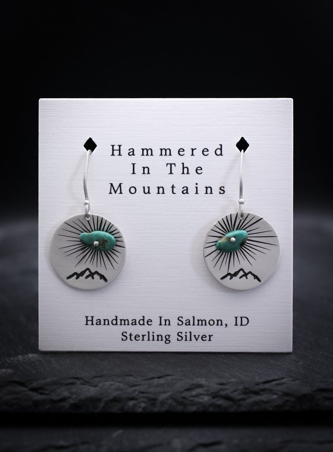 Mountain Earrings • Hand Stamped w/ Turquoise Accent • Sterling Silver