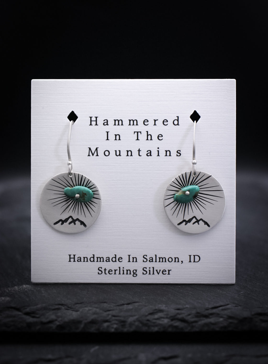 Mountain Earrings • Hand Stamped w/ Turquoise Accent • Sterling Silver
