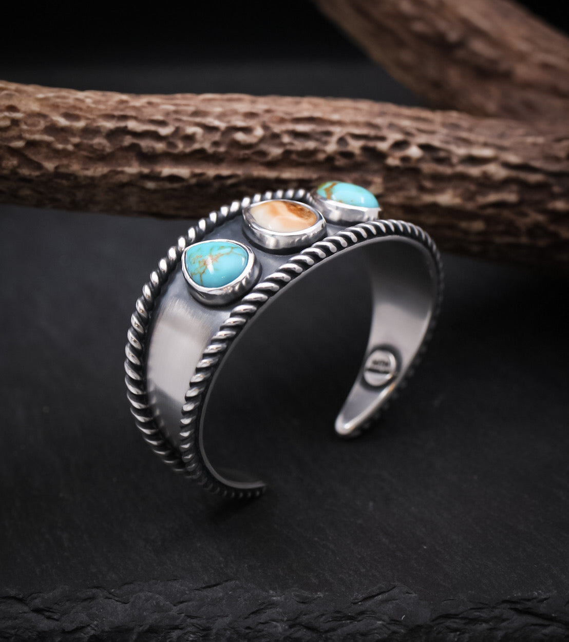 Elk Ivory and Turquoise Cuff