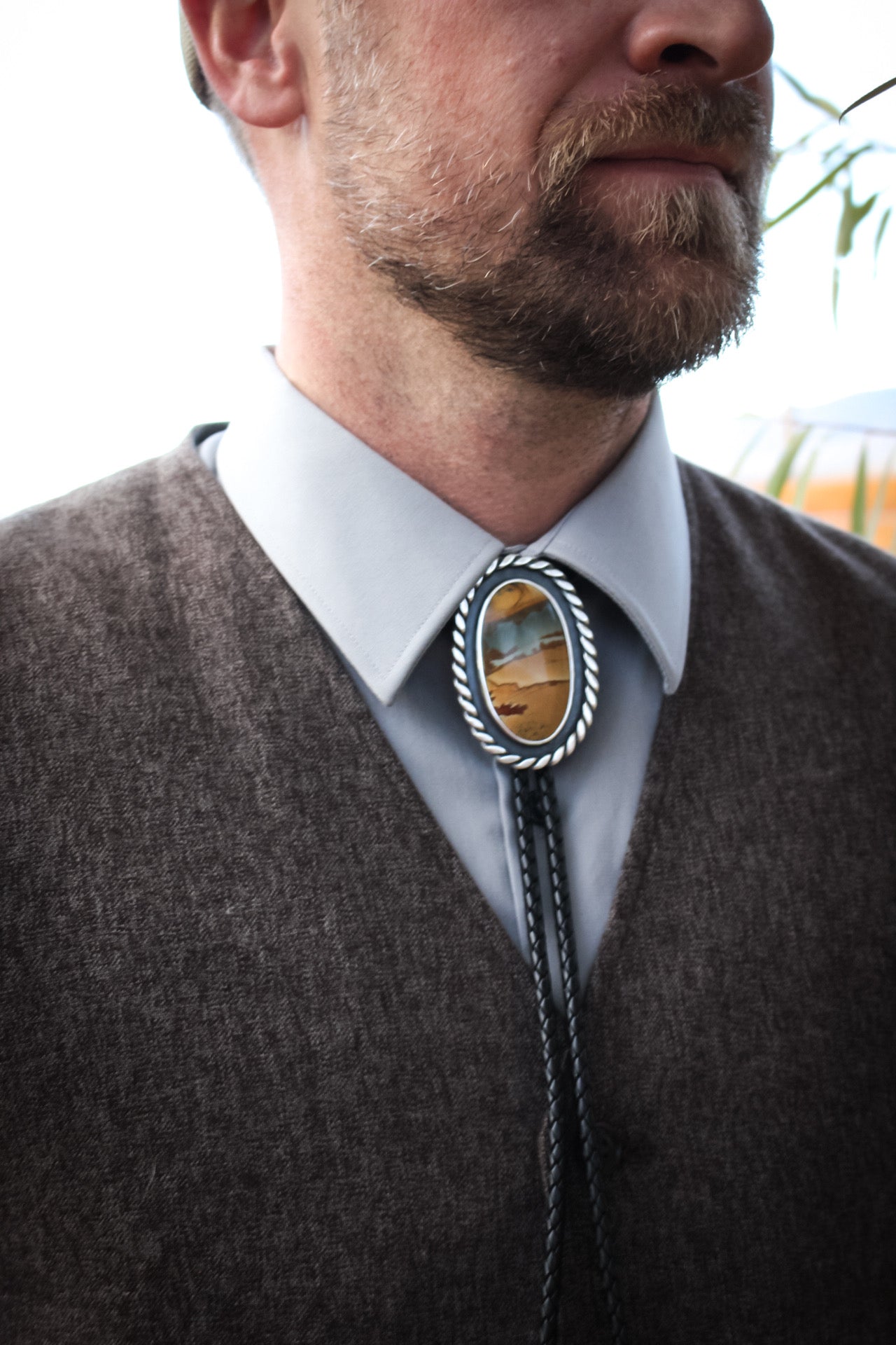 Men’s Bolo Tie • Owyhee Picture Jasper • Sterling Silver