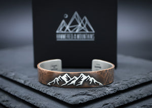 Men's Mountain Cuff • Sterling Silver + Copper • SIZE MEDIUM • (Sterling Silver lined on inside)