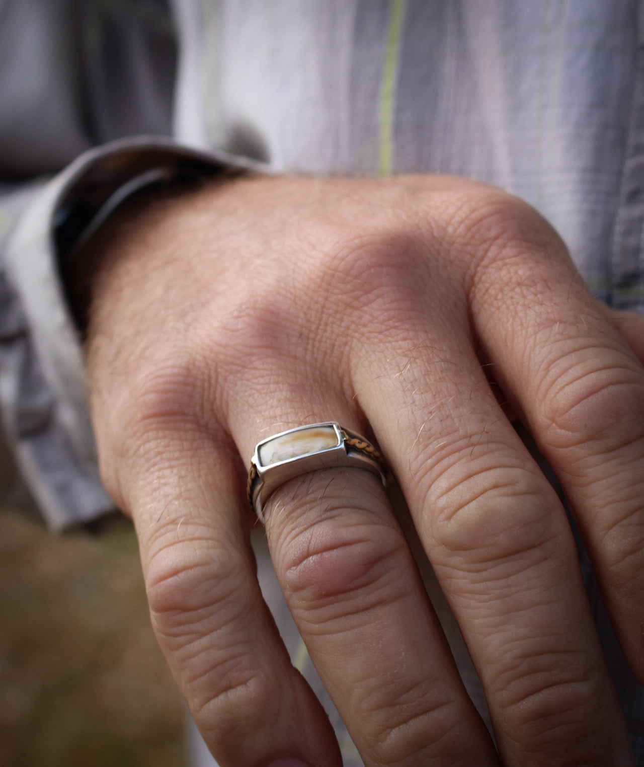 Men’s Signet Ring • Sterling Silver+14K Gold • Size 11