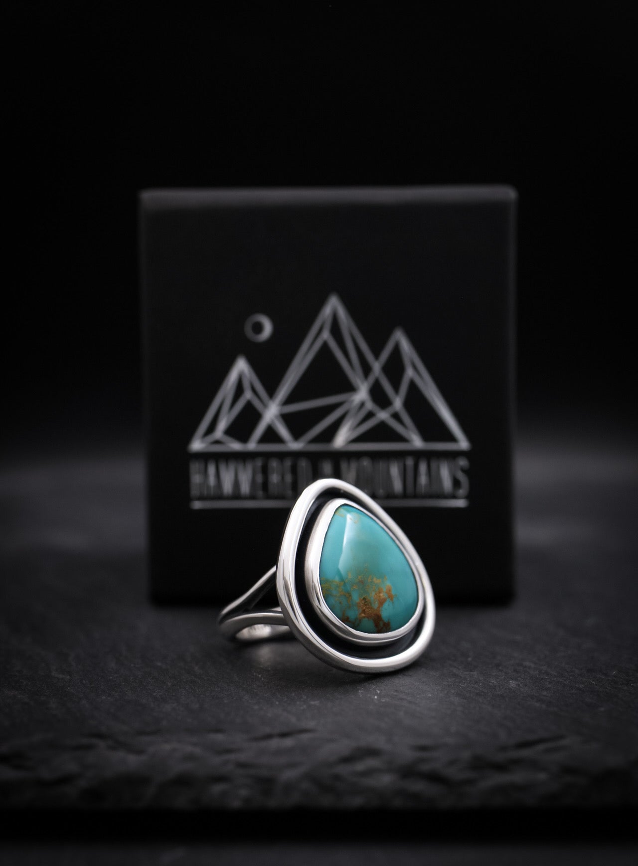 Shadowbox Ring+Split Shank• Royston Turquoise • Size 6.75 • Sterling Silver