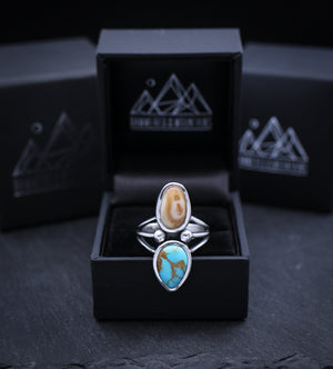 Elk Ivory and Turquoise Ring • Triple Shank Band