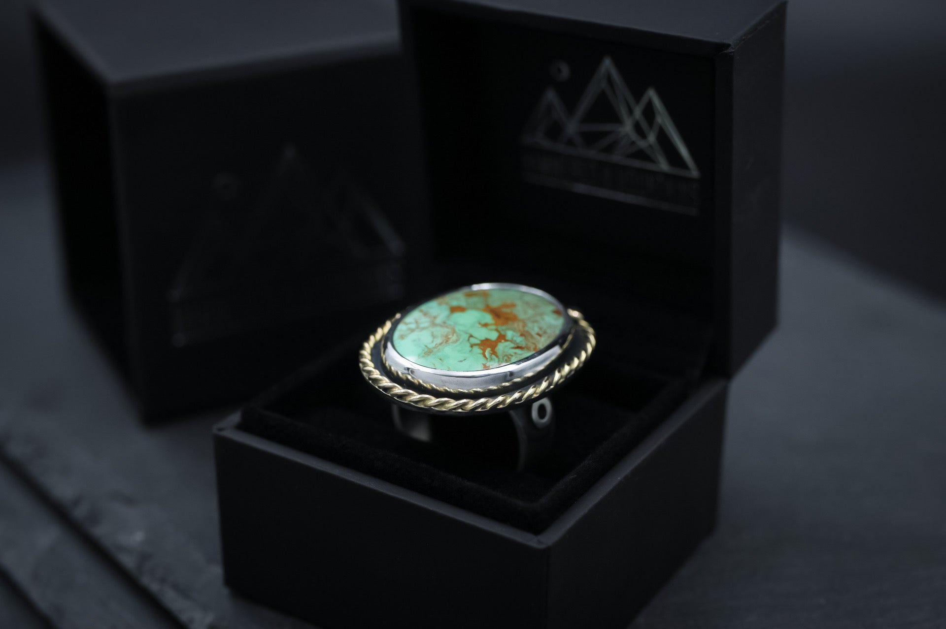 Nevada "Emerald Valley” Turquoise • Sterling Silver + 14K Gold • SIZE 8 • Statement Ring