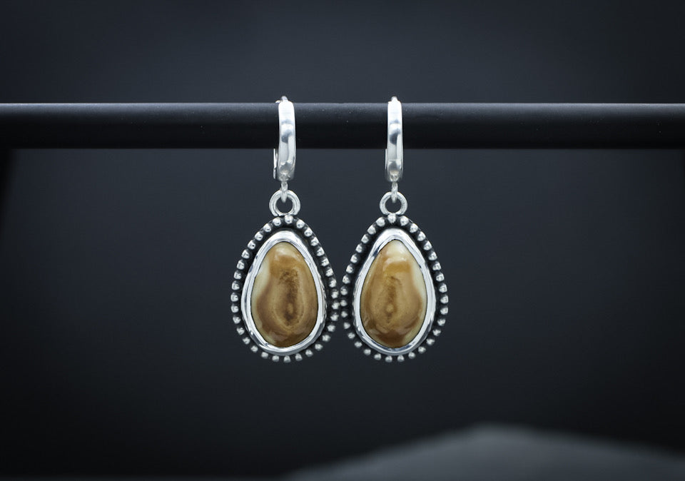Elk Ivory Dangles OR Studs • Beaded Border