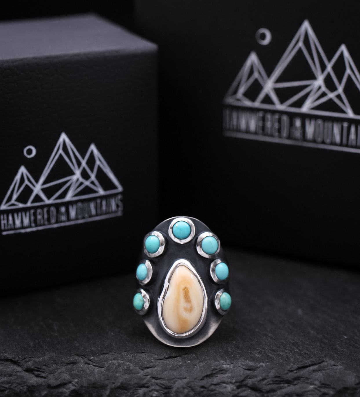 Elk Ivory and Turquoise Saddle Ring