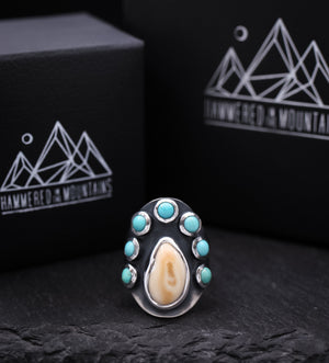 Elk Ivory and Turquoise Saddle Ring