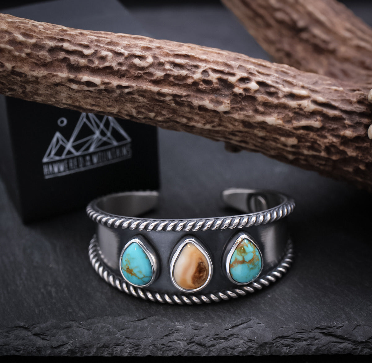 Elk Ivory and Turquoise Cuff