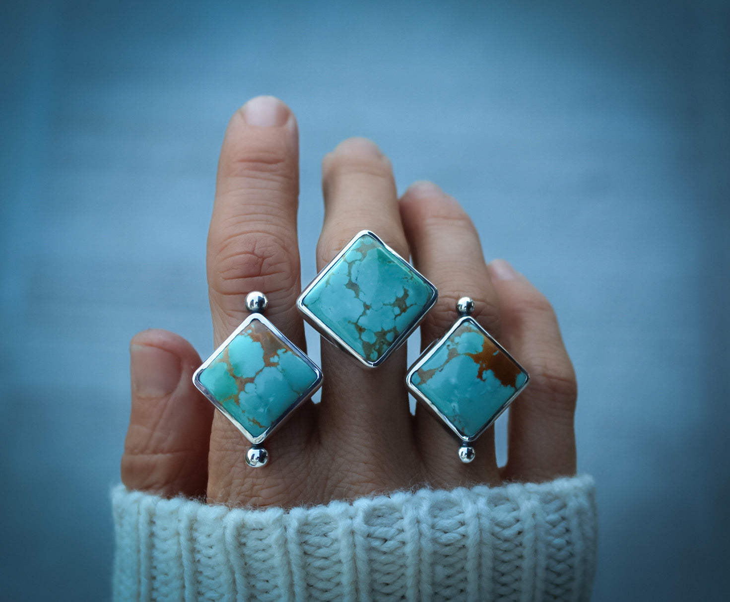 Royston Turquoise Ring • Split Shank Band• Size 8 • Sterling Silver