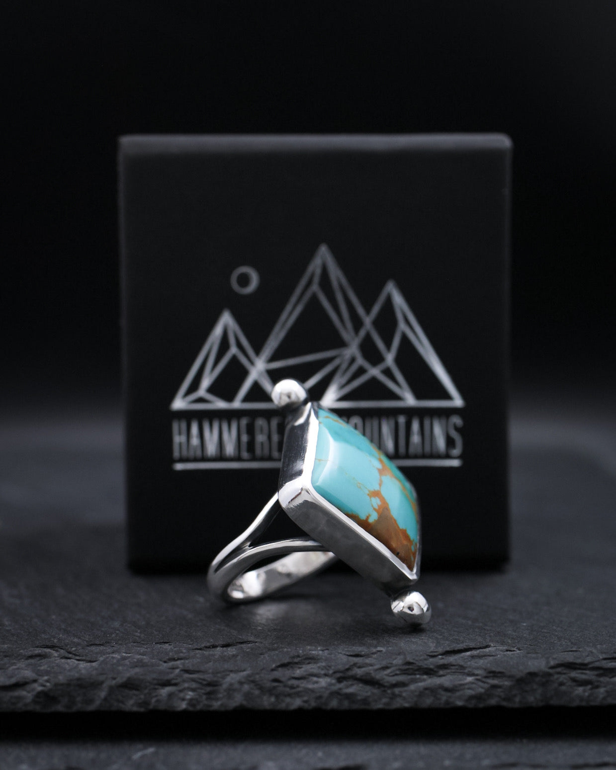 Royston Turquoise Ring • Split Shank Band• Size 7 • Sterling Silver