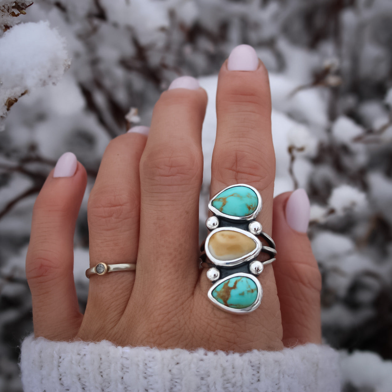 Elk Ivory and Turquoise Ring