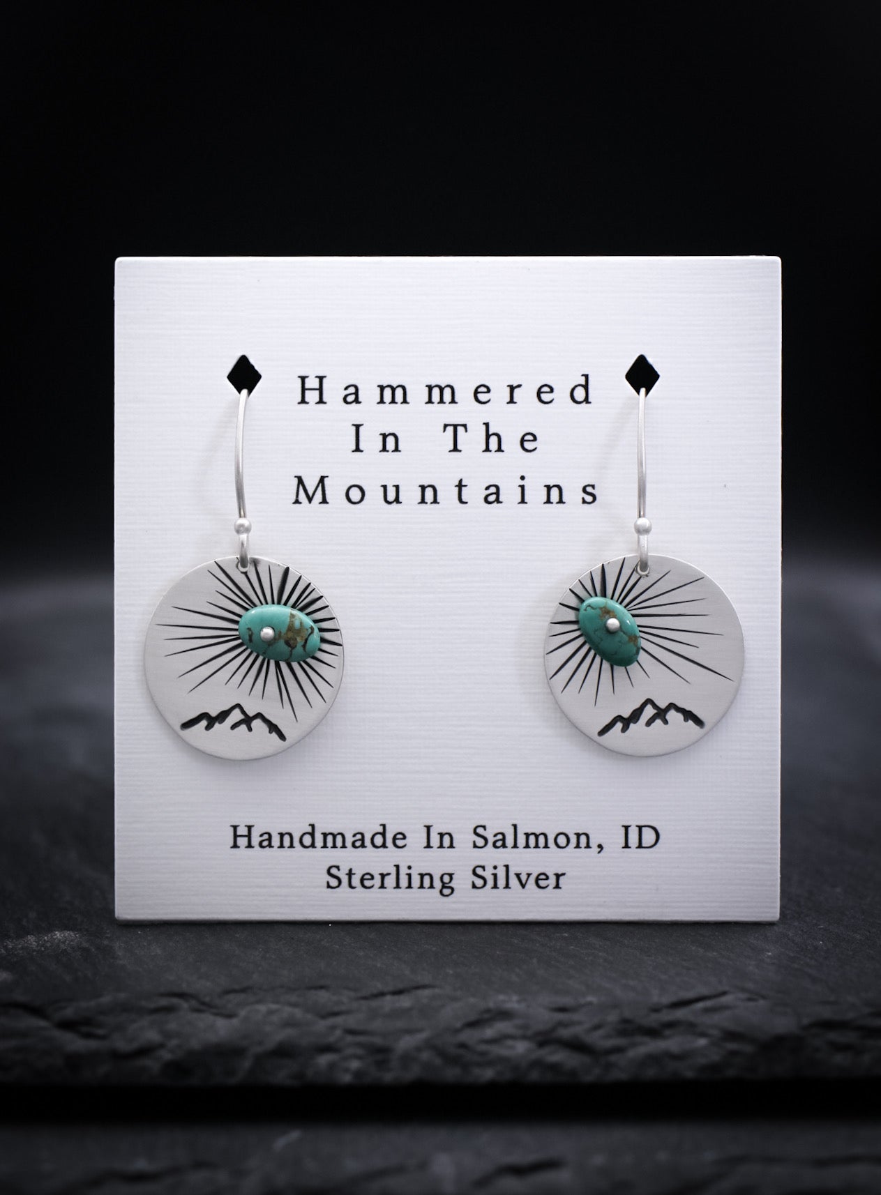 Mountain Earrings • Hand Stamped w/ Turquoise Accent • Sterling Silver