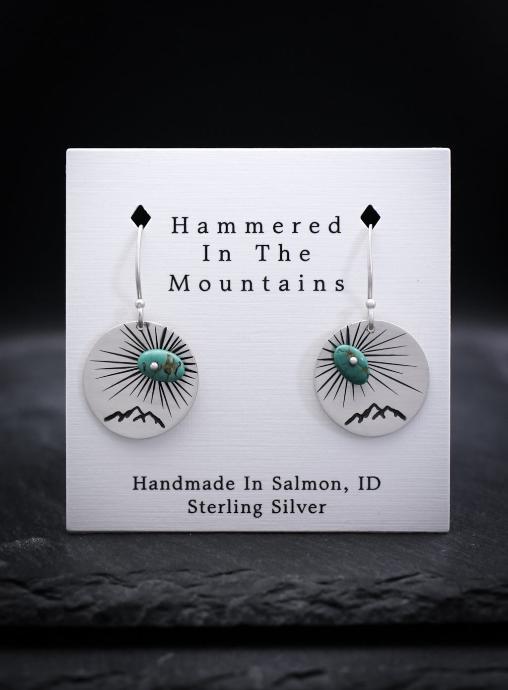 Mountain Earrings • Hand Stamped w/ Turquoise Accent • Sterling Silver