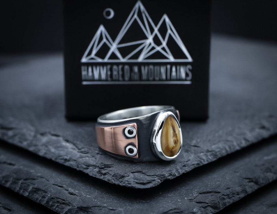 Men’s Elk Ivory Ring • Copper Overlay – Hammered In The Mountains