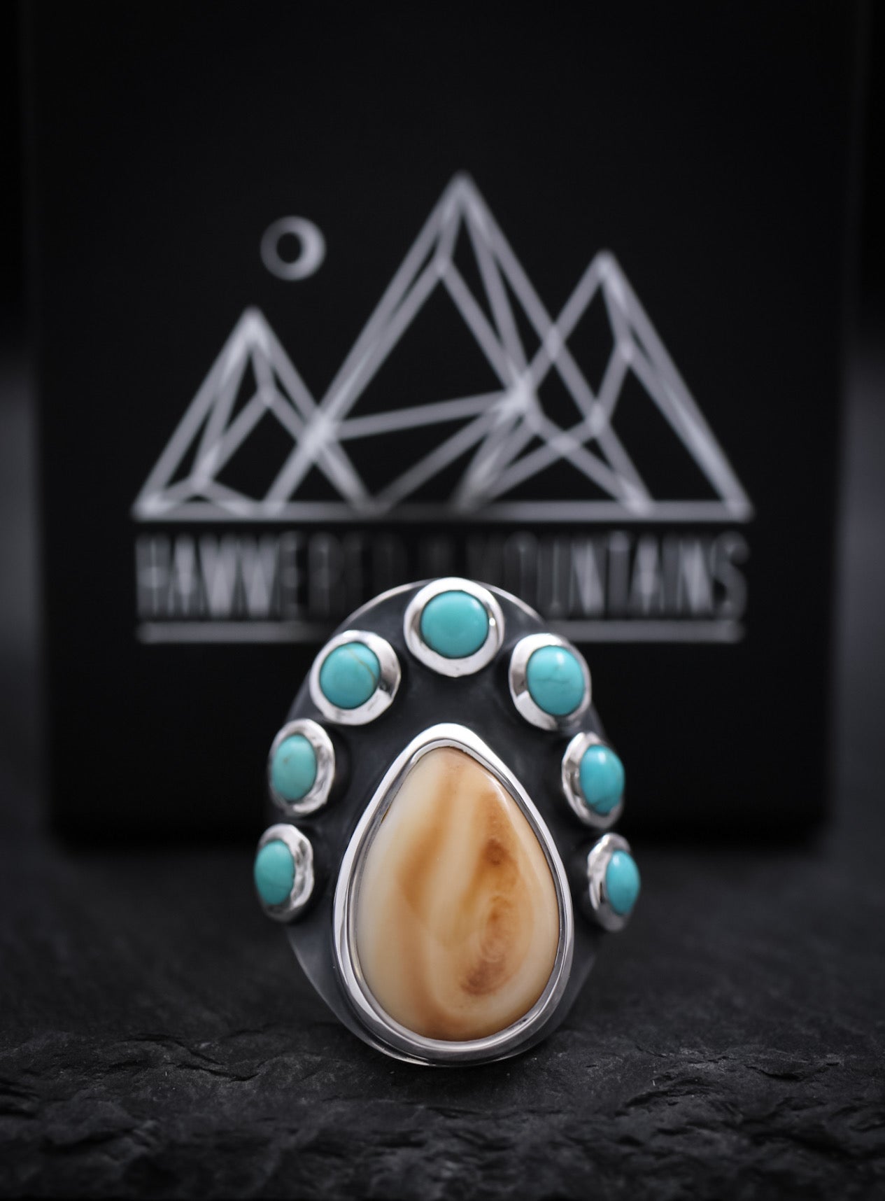 Elk Ivory and Turquoise Saddle Ring