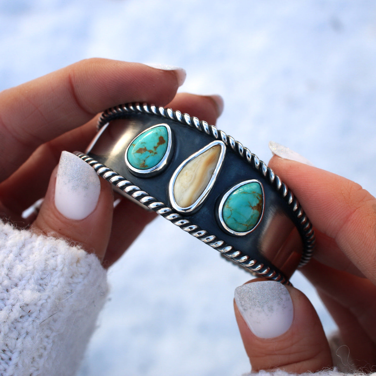 Elk Ivory and Turquoise Cuff