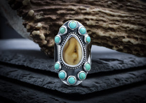 Elk Ivory & Turquoise Saddle Ring