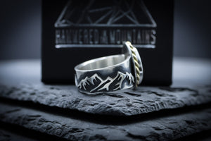 Men's OR Women's • 14K Gold Rope • Elk Ivory Mountain Range Ring