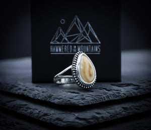 Elk Ivory Ring • Beaded Border • Split Shank Band