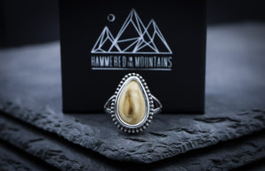 Elk Ivory Ring • Beaded Border • Split Shank Band