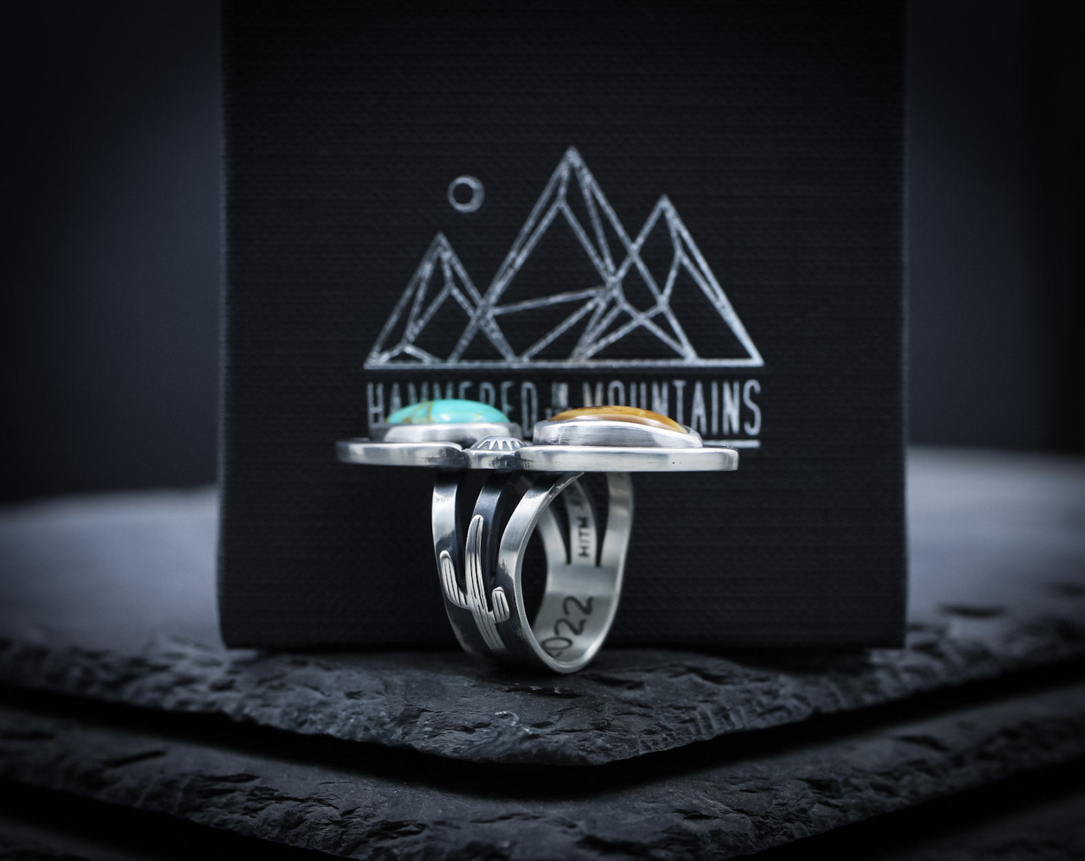 Elk Ivory and Turquoise Southwest Saguaro Ring