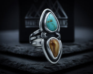 Elk Ivory and Turquoise Southwest Saguaro Ring