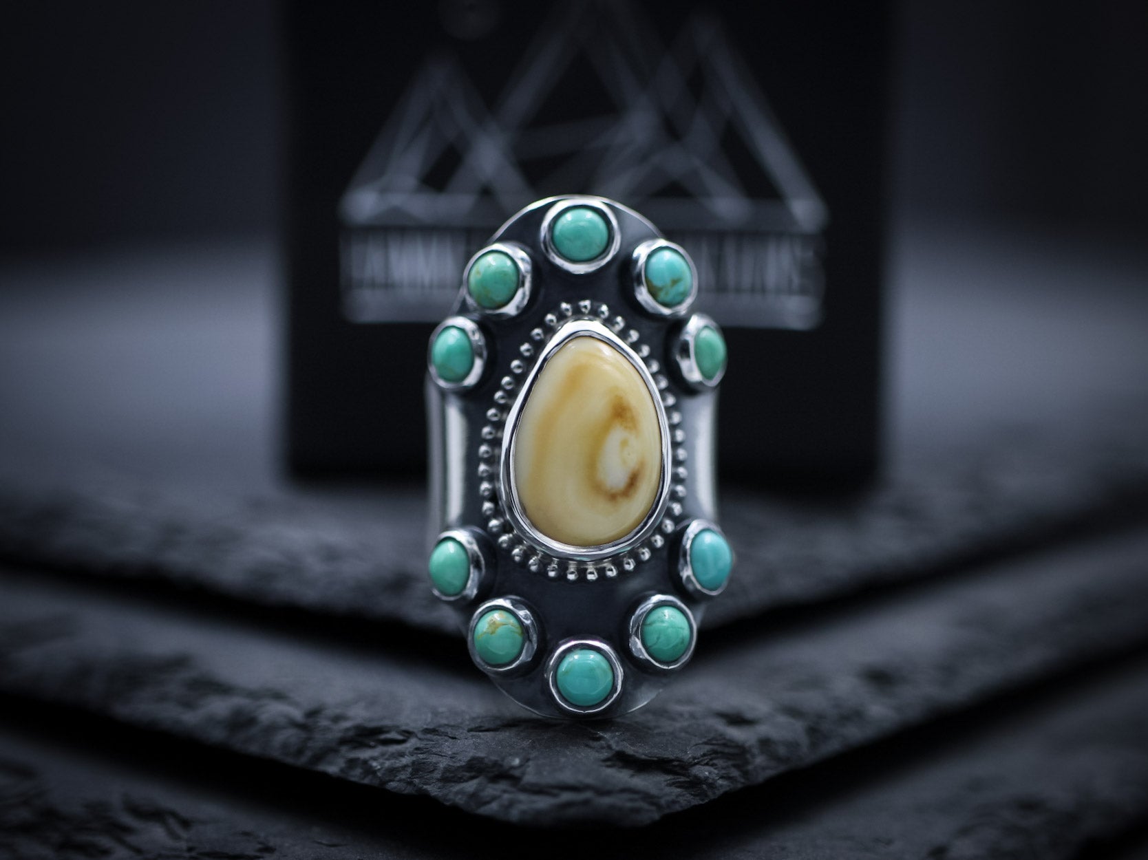 Elk Ivory & Turquoise Saddle Ring