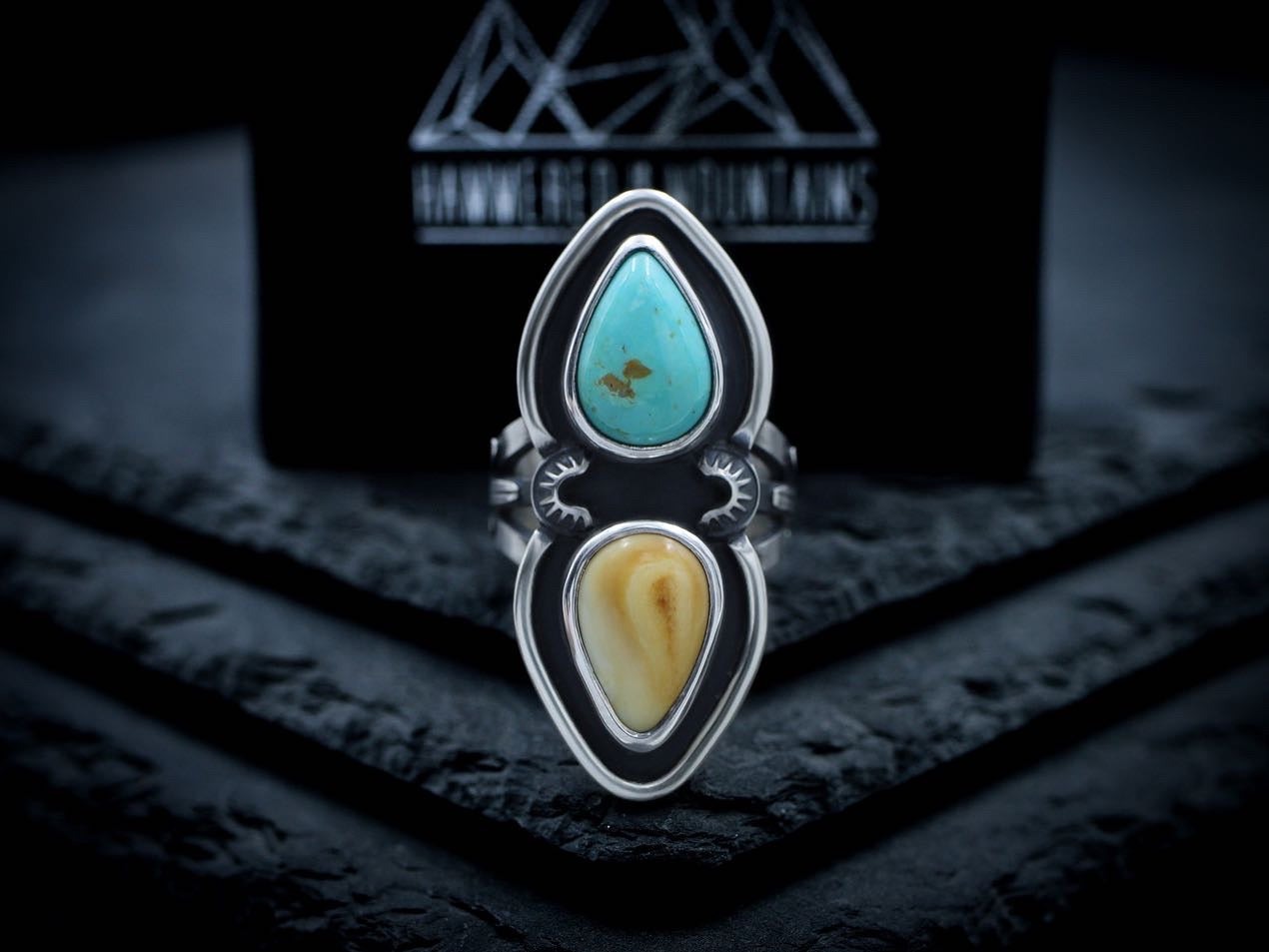 Elk Ivory and Turquoise Southwest Saguaro Ring